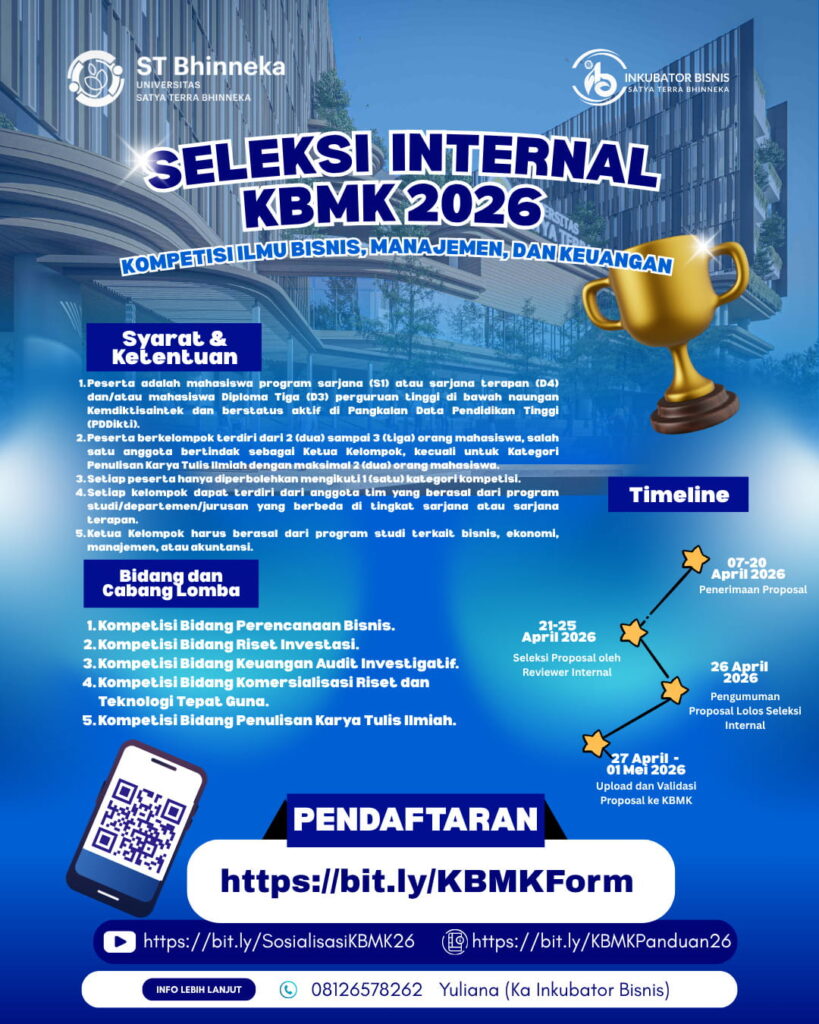 Kompetisi Mahasiswa Nasional Bidang Ilmu Bisnis, Manajemen, dan Keuangan (KBMK) 2026.